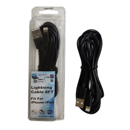 USB Lighting Cable 8FT Black 12/48