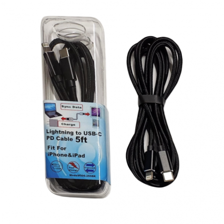 Lightning to Type C PD Cable Black 5FT 12/48