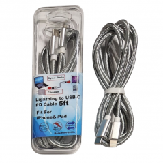 Lightning to Type C PD Cable Silver 5FT 12/48